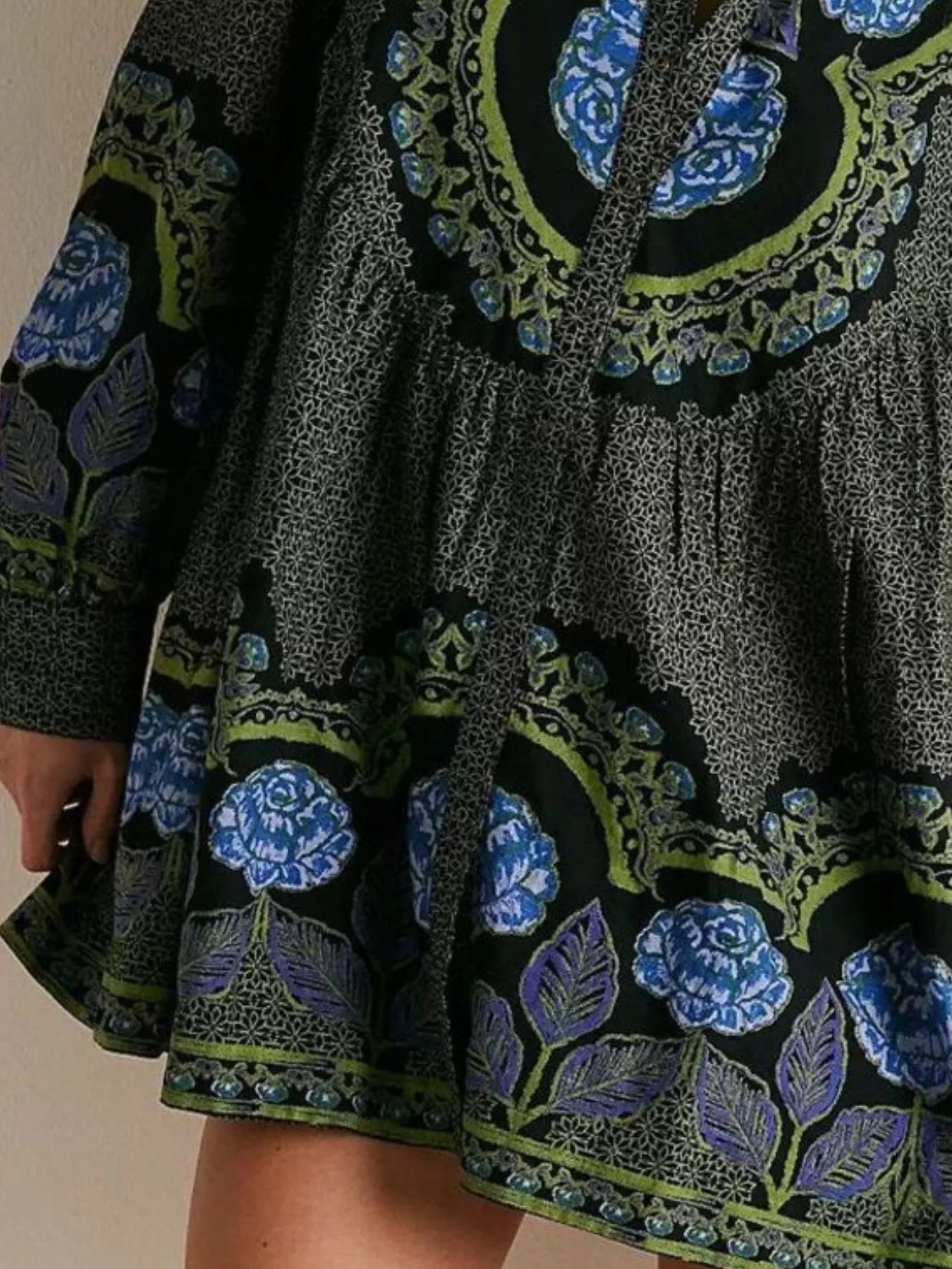 Printed Long Sleeve Mini Shirt Dress