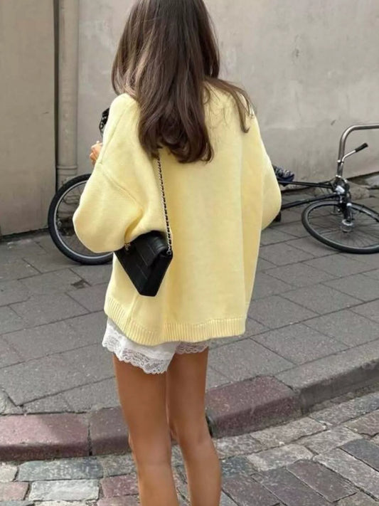 Letter Ribbed Hem Long Sleeve Sweater