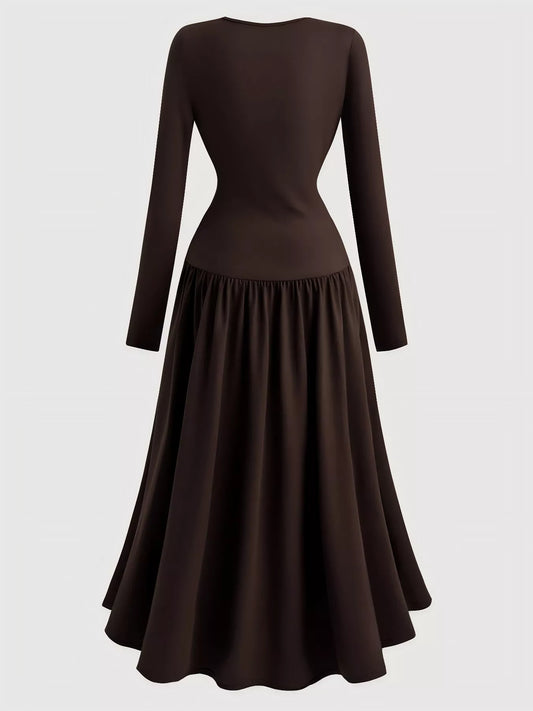 Ruched Long Sleeve A-Line Dress