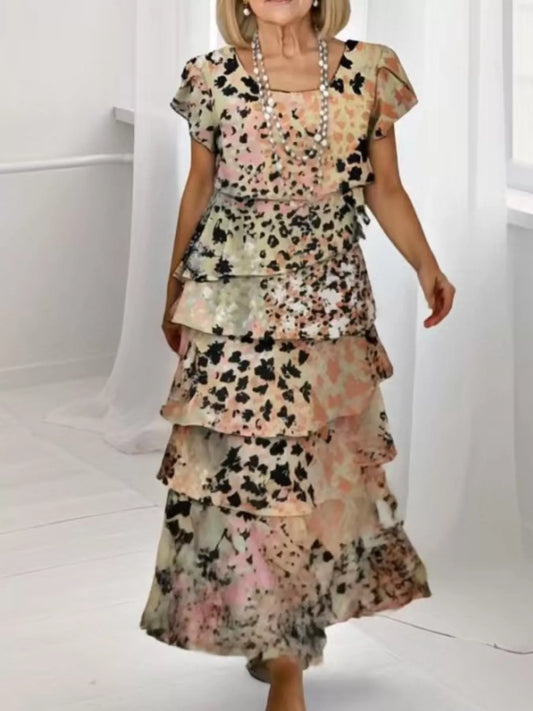 Ruffle Layered Printed Maxi Dress