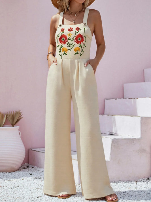 Floral Embroidered Wide Leg Jumpsuit