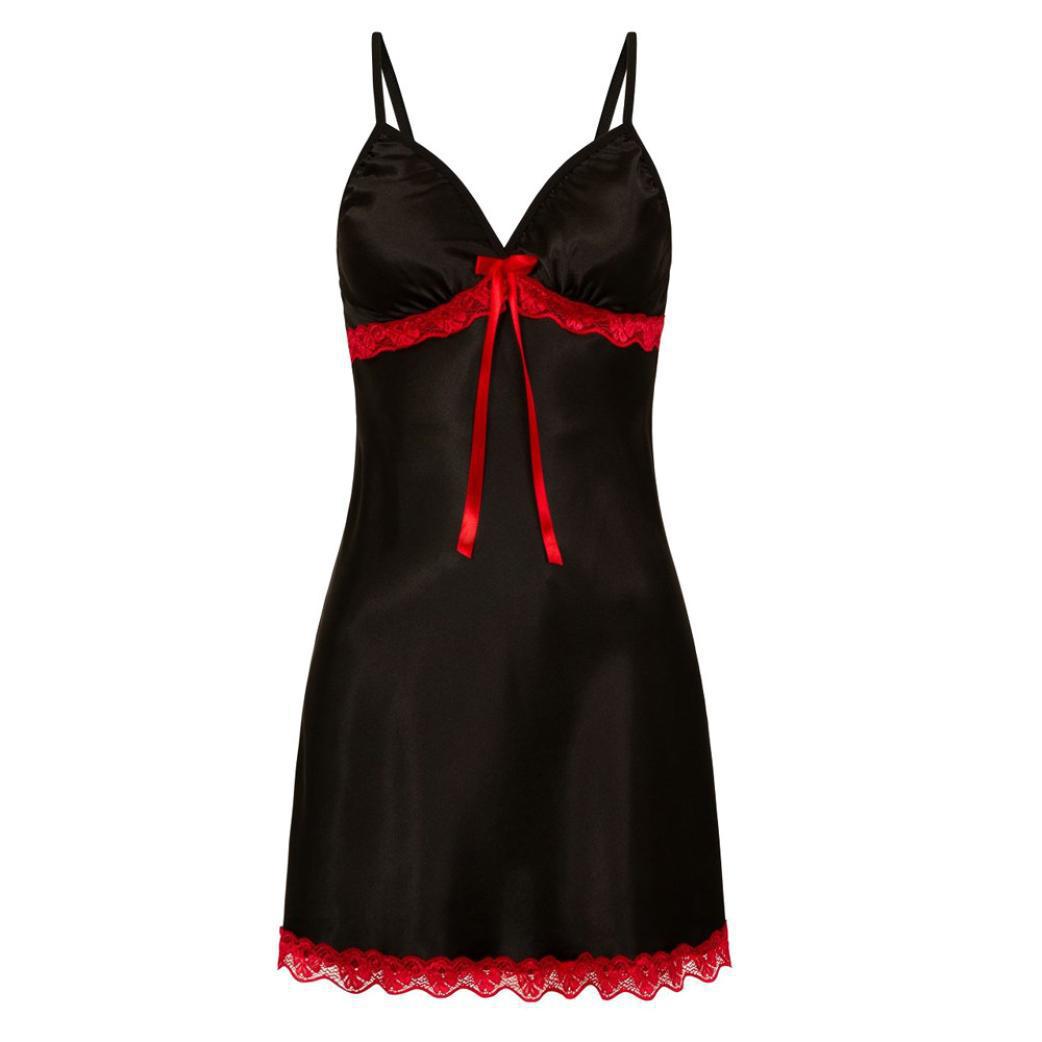 Sexy See-through Sexy Sleepwear Lace Slip Nightdress Multi-Color Optional Plus Size Pajamas Nightdress Black
