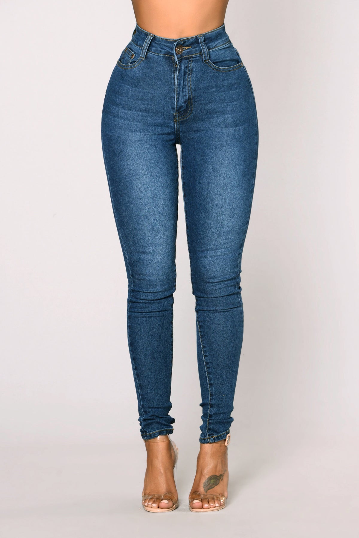 Popular Ultra High Waist Stretch Hip Lift Denim Skinny Pants Light Blue