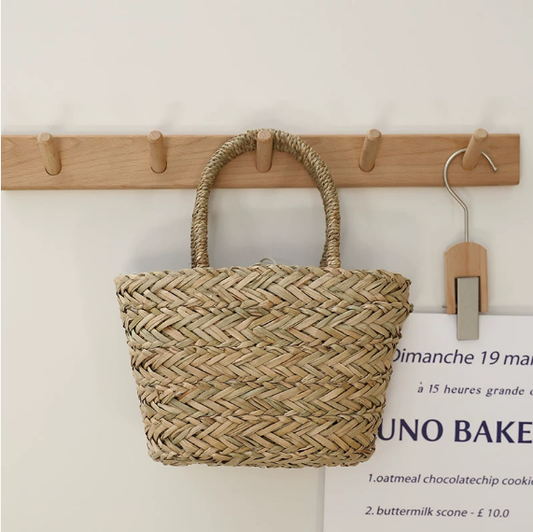 Thailand Straw Bag Portable Natural Grass Woven Bag French Hand Carrying Small Basket Vacation Beach Bag One Size Water Grass Small Square Bag
