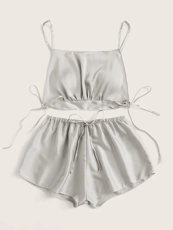 Sexy Lingerie Pink Lace off-the-Shoulder Strap Two-Piece Set Gray