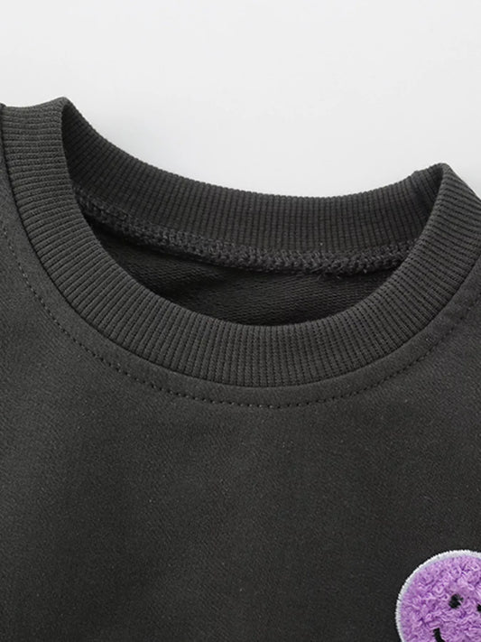 Children's Smiley Face Patches Crewneck Sweatshirt