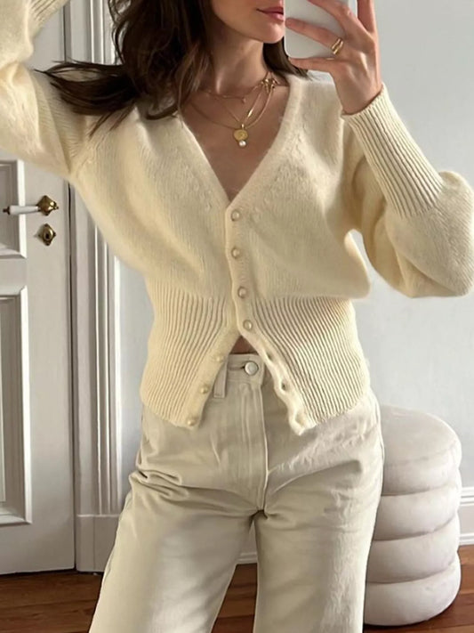 Puff Sleeve Knit Cardigan