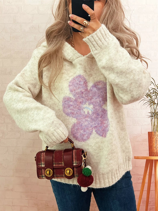 Flower Long Sleeve Hooded Sweater
