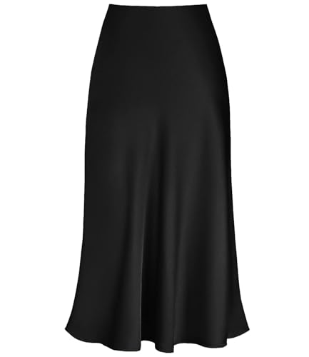 Women's Side Slit A Line Satin Midi Skirt Elastic High Waisted Cheetah Leopard Print Silk Long Skirts for Women