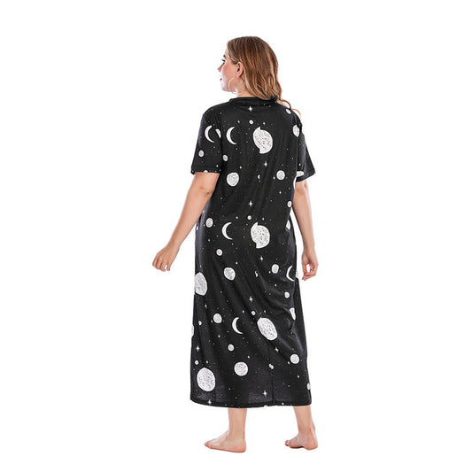 Plus Size Graffiti Nightdress T-shirt Skirt Home Wear Brand Star Loose Maxi Dress