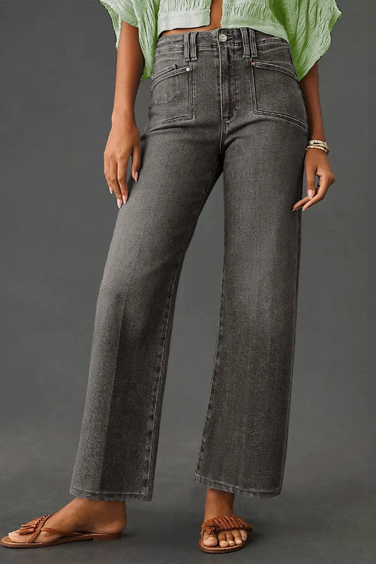 High-Waisted Wide-Leg Vintage Wash Jeans