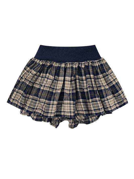 Drawstring Plaid Skort