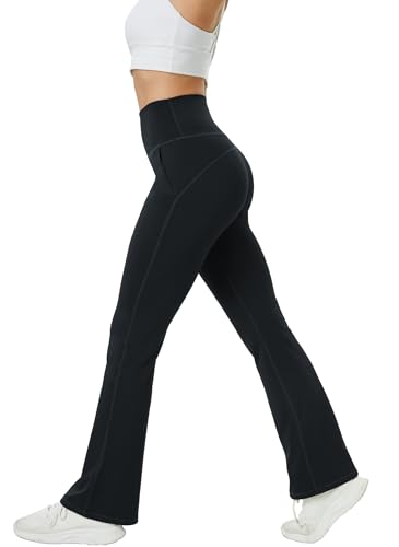 TOPYOGAS Womens Flare Yoga Pants High Waist Tummy Control Bootcut Flare Leggings Workout Wide Leg Pants with Pockets Black