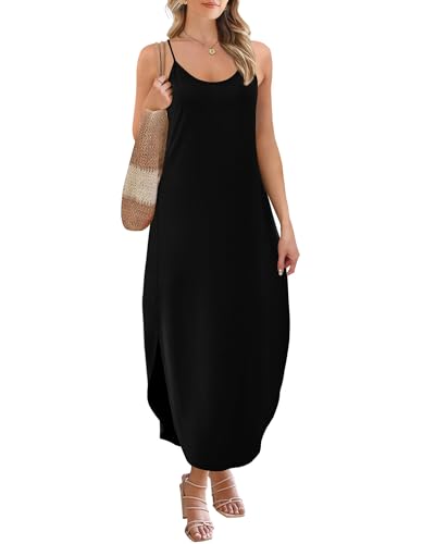 WIHOLL Black Dresses for Women Flowy Casual Maxi Spring Dress 2026 Sundresses Beach Swimsuit Midi Dresses M