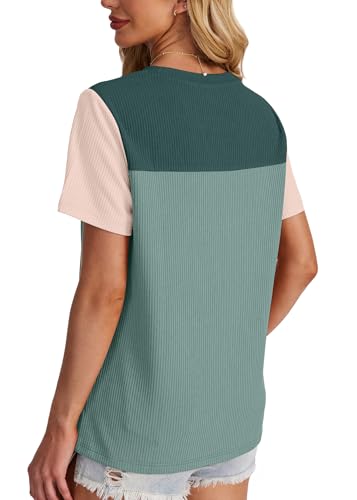 WIHOLL Summer Outfits for Women 2025 Vacation Spring Short Sleeve Shirts Ladies Tops and Blouses Plus Size Date Night Cute Green XL
