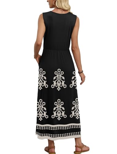 Summer Dresses for Women 2026 Vacation Boho Maxi Dress for Seniors Resort Wear 2026 Cruise Outfits Flowy Work Sun Dresses Modest Black XL