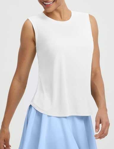 baleaf Women's Sleeveless Athletic Tops Workout Tank Tops for Women Running UPF 50+ Breathable Lightweight Tennis Quick Dry Loose Fit Yoga White M