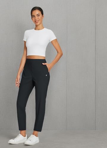 baleaf Womens Travel Pants Petite Stretch with Pockets Golf Ankle Dress Work Business Casual Slacks Fall Joggers Black L