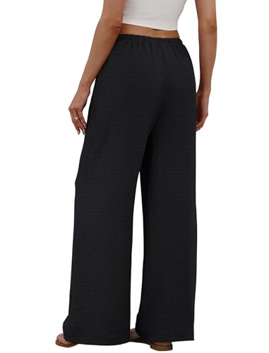Sampeel Women's Pants Wide Leg Dressy Black Linen Pants Palazzo Summer Outfits Fahion Beach Vacation Clothes Business Casual Outfits Travel Airport 2026 Trousers S