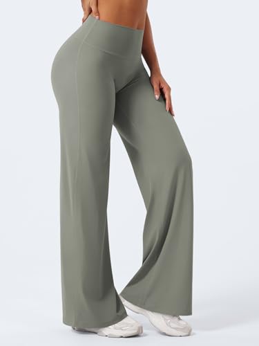 YEOREO Workout Leggings Womens No Front Seam Straight Leggings 31.5" High Waist Buttery Eddiy Gym Yoga Pants Gray Green M