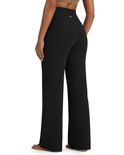G4Free Wide Leg Pants Woman Loose Yoga Pants with Pockets Soft Comfy Casual Trousers Stretch Sweatpants (Black,M,Petite)