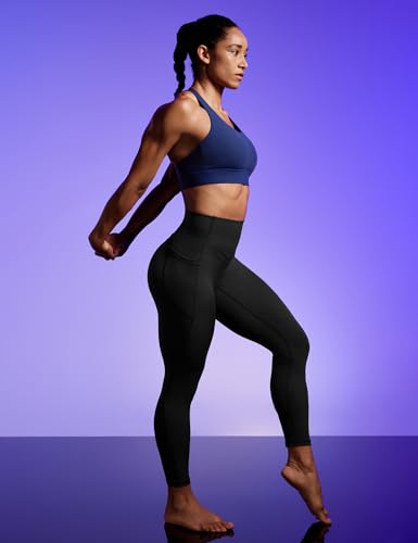 IUGA Compression Leggings with Pockets for Women Tummy Control Leggings No Front Seam Workout High Waist Yoga Pants, Black