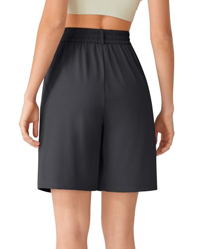 G4Free Shorts for Women High Waisted Wide Leg Dressy Casual Shorts with Pockets Front Pleated Loose Fit Short Trousers for Work Business Office (Black,M)