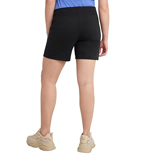 Hanes Women's Pocket Drawstring Cotton Inseam Shorts, Black, Large