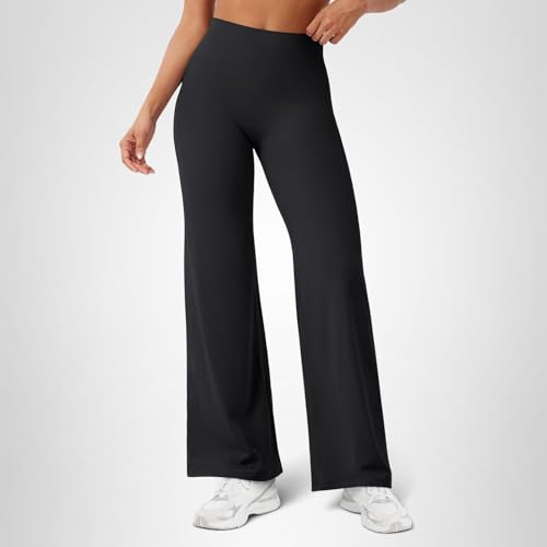 YEOREO Workout Leggings Womens No Front Seam Straight Leggings 29" High Waist Buttery Eddiy Gym Yoga Pants Black M