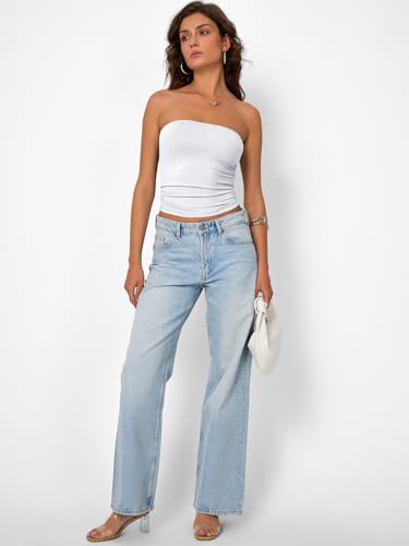 Trendy Queen Womens Strapless Tube Tops Basic Backless Sleeveless Bandeau Going Out Crop Tops Cute 2026 Summer Clothes White M