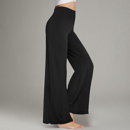 QGGQDD Wide Leg Palazzo Pants for Women - Casual Soft High Waist Lounge Pants Loose Comfy Stretchy Trousers Black