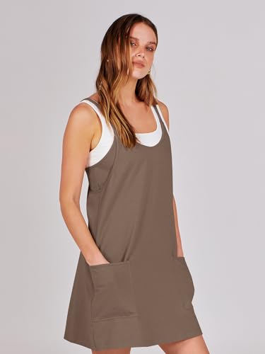 ANRABESS Women Athletic Dress Summer Tennis Workout Active Sports Mini Romper Dress Built in Shorts Travel Vacation Clothes Coffee Large