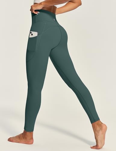 IUGA Fleece Lined Leggings Women Thermal Leggings for Women Winter Warm Tights High Waisted Hiking Yoga Pants with Pockets(Dark Green, L)