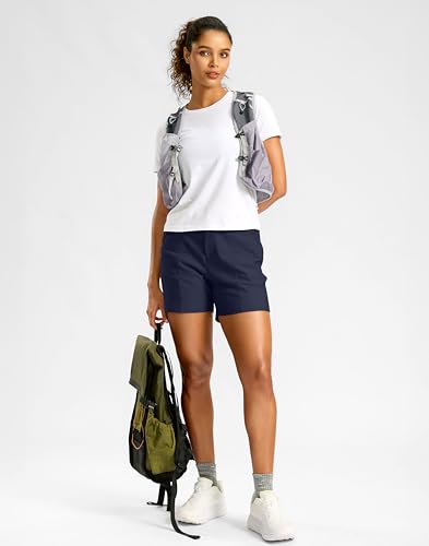 SANTINY Women's 5"/7" Hiking Golf Shorts Quick Dry Stretch Casual Work Shorts with Pockets for Women Walking Travel Summer (Navy_M)