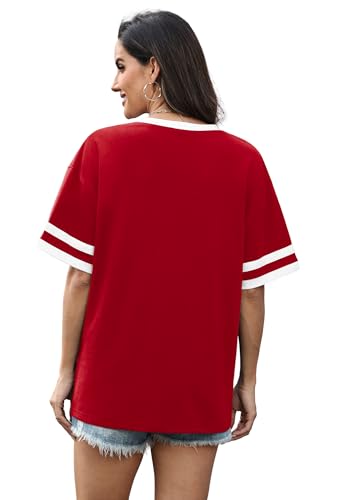 Short Sleeve Shirts for Women Plus Size Fashion Clothing Workout Tops for Women Trendy Spring Oversized Tshirts Womens Tops Dressy Casual Valentine Summer Outfits Cute Womens Clothes T Red XL