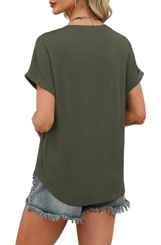 WIHOLL Womens Spring Tops 2026 Plus Size Summer Blouses Short Sleeve Tshirts Shirts Work Casual Holiday Outfits Fashion Clothing Army Green 2XL