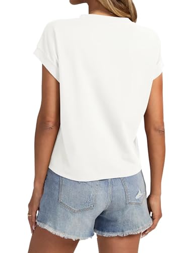 EasyGala Womens Cap Sleeve Crop Tops Cotton T Shirts Crewneck Loose Fit Short Sleeves Tee Summer Fashion Clothes 2025 A-White