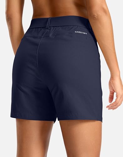 SANTINY Women's 5"/7" Hiking Golf Shorts Quick Dry Stretch Casual Work Shorts with Pockets for Women Walking Travel Summer (Navy_M)