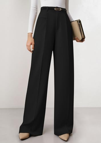 PRETTYGARDEN Womens Wide Leg Dress Pants 2026 Business Casual Flowy Work Palazzo Pants High Waisted Slacks Trousers (Black,Medium)