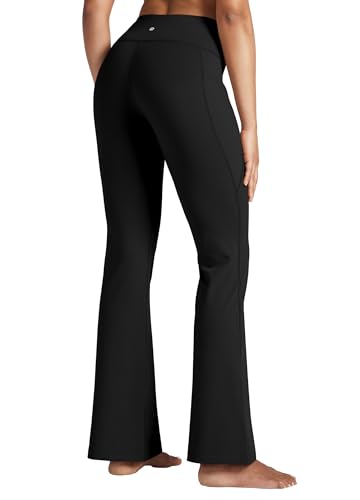 Willit Women's Yoga Pants Flare Leggings Bootcut High Waist Tummy Control Workout Pants with Pockets 29" Black L