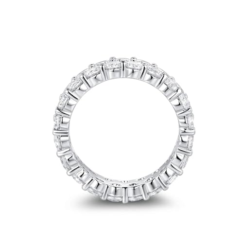 MDFUN 18K White Gold Plated Round-Cut Cubic Zirconia All-Around Band Ring Cocktail Jewelry for Women and Men Size 7