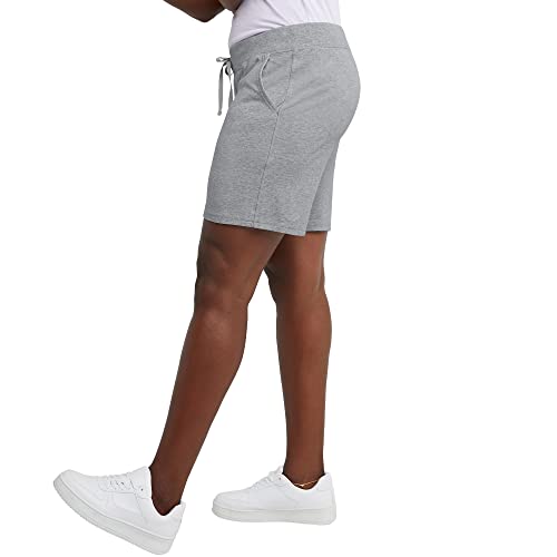 Hanes Women's Jersey Pocket Short with Outside Drawcord,Large, Grey