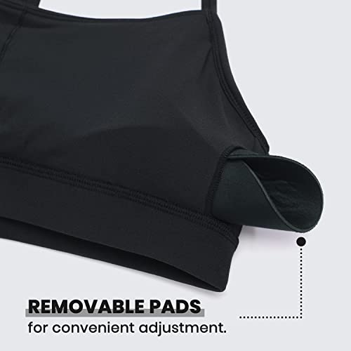 CRZ YOGA Butterluxe Y Back Sports Bras for Women - Padded Racerback Low Impact Spaghetti Thin Strap Workout Yoga Top Black Medium