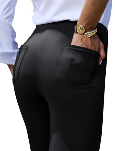 keriffe Women's Stretchy Yoga Dress Pants High Waisted Straight Leg Casual Work Business Office Slacks 4 Pockets Black
