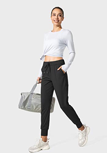 SANTINY Women's Joggers Pants Pockets Drawstring Running Sweatpants for Women Lounge Workout Jogging(Black_M)