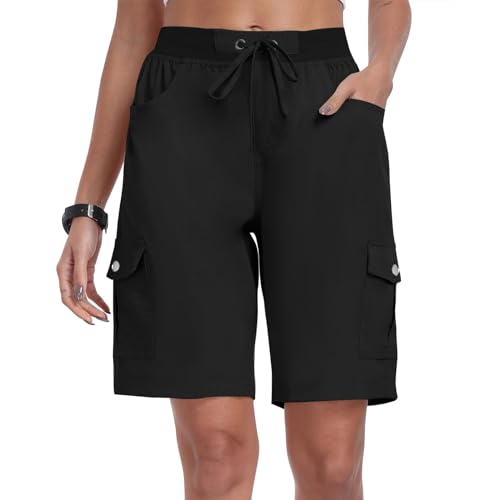 Cargo Shorts Women's Drawcord Waist Utility Hiking Bermuda Shorts with Multi Pockets Relaxed Fit Casual Summer Bottoms