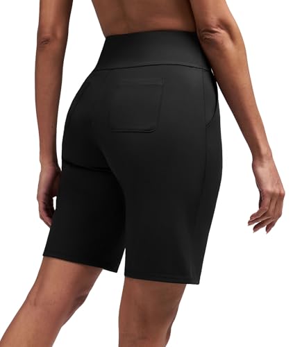 Alaroo Bermuda Athletic Workout Running Long Shorts for Women High Waisted Biker Yoga Hiking Outdoors Gym Track Sports Recreation Clothes Black L