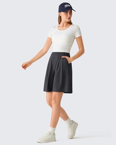 G4Free Shorts for Women High Waisted Wide Leg Dressy Casual Shorts with Pockets Front Pleated Loose Fit Short Trousers for Work Business Office (Black,M)