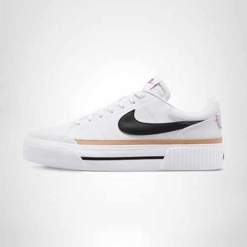 Nike Women's Court Legacy Lift Shoes, White/Black-Hemp-Team Orange, 7