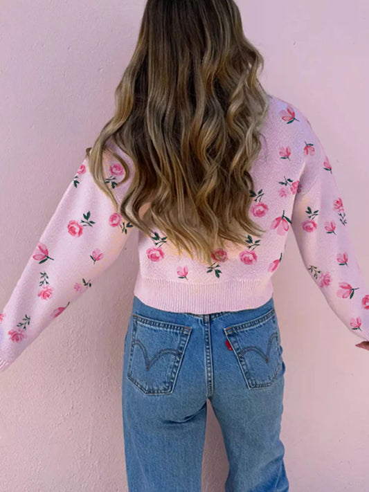 Floral Drop Shoulder Cropped Sweater
